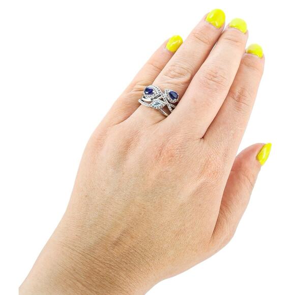 Sterling Silver Ring STS 925 Chuck Clemency Blue Crystals Size 8 Cocktail Bridal - Picture 7 of 7